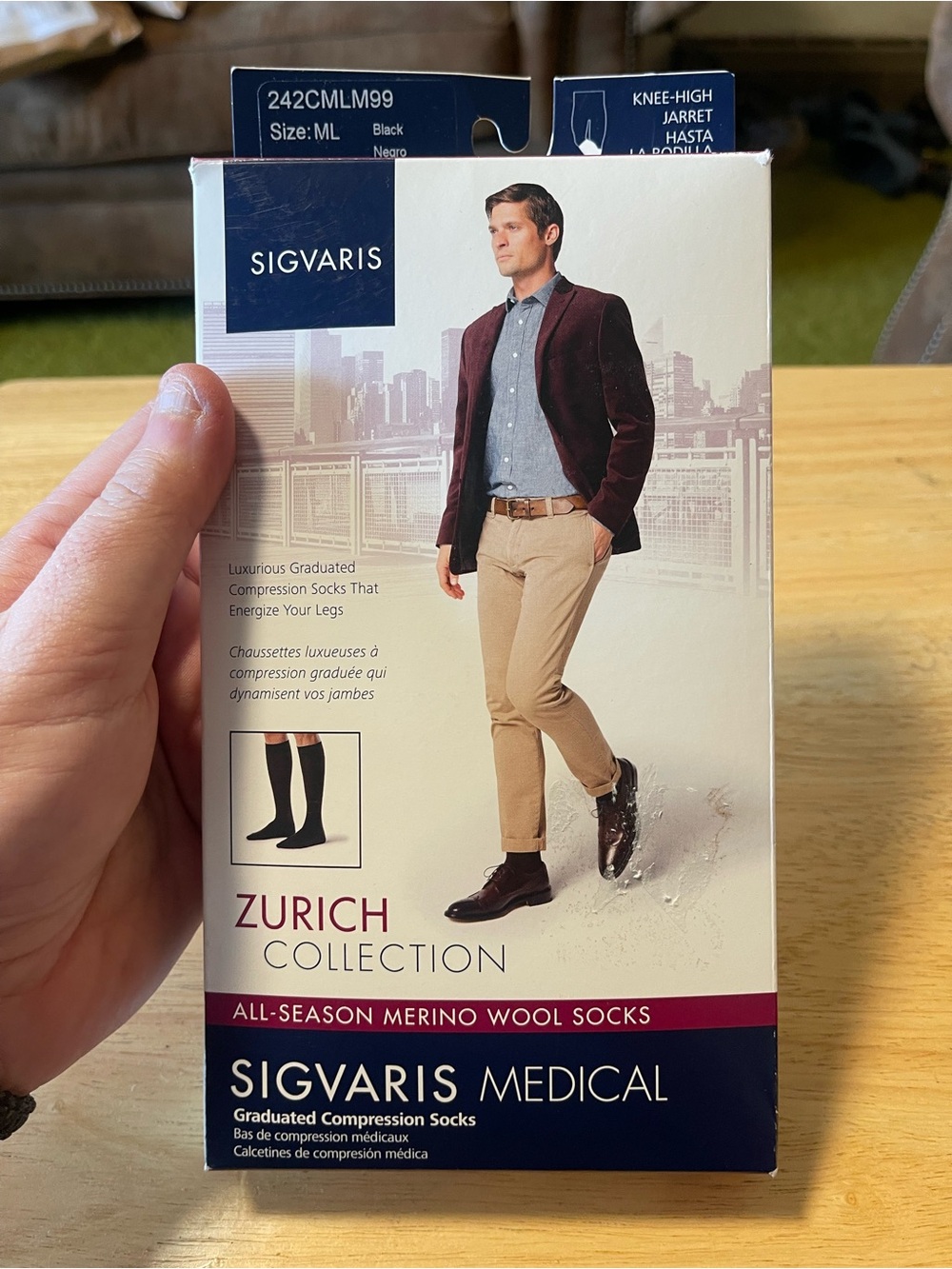 Sigvaris Zurich Wool Compression Socks Mens Size M/L Black